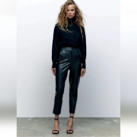 Zara Ankle Faux Leather Pants High Rise Black Size Small - Picture 14 of 14